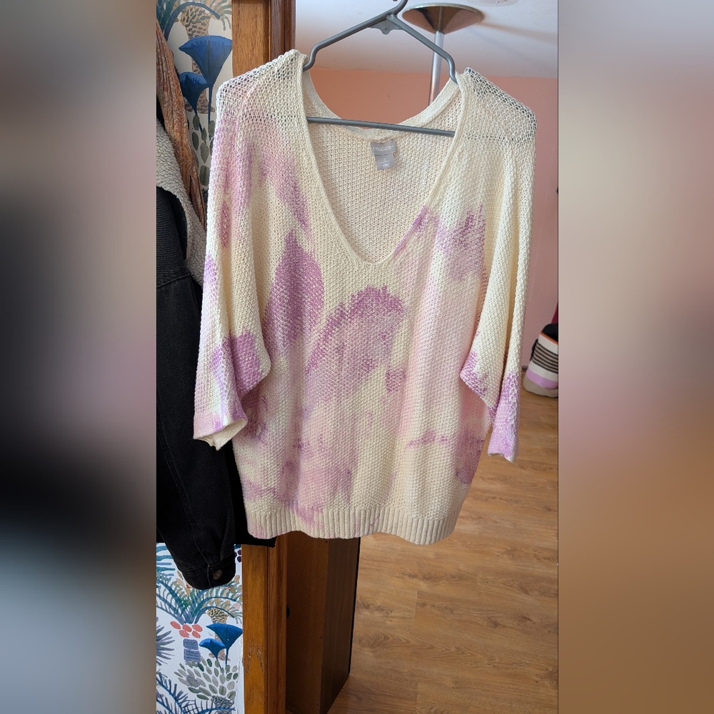 Chico's Cream Sweater with Light Pink Tie-Dye V-Neck